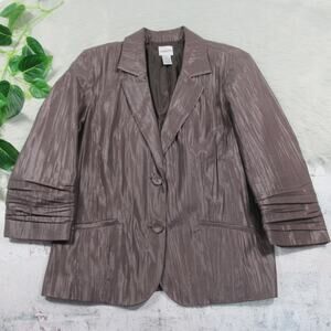 CHICO’S 2 Truly Textured Liza Shimmer Crinkle Pleat Jacket Blazer Women Size 12